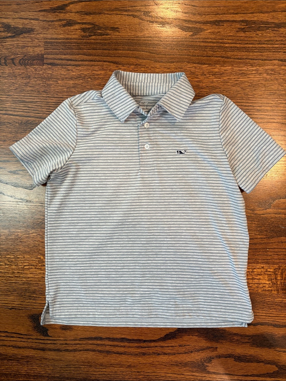 Vineyard Vines Boys' Performance Bradley Gray and White Striped Polo